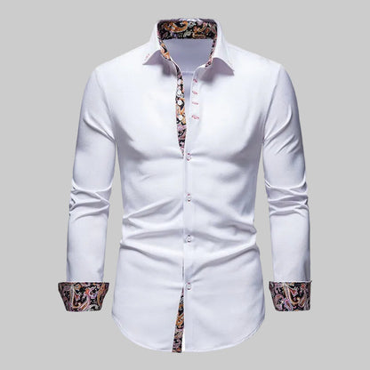 Chemise Col Pointu Manches Longues Empiècement Imprimé pour Homme