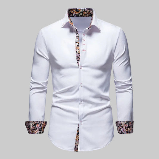 Chemise Col Pointu Manches Longues Empiècement Imprimé pour Homme
