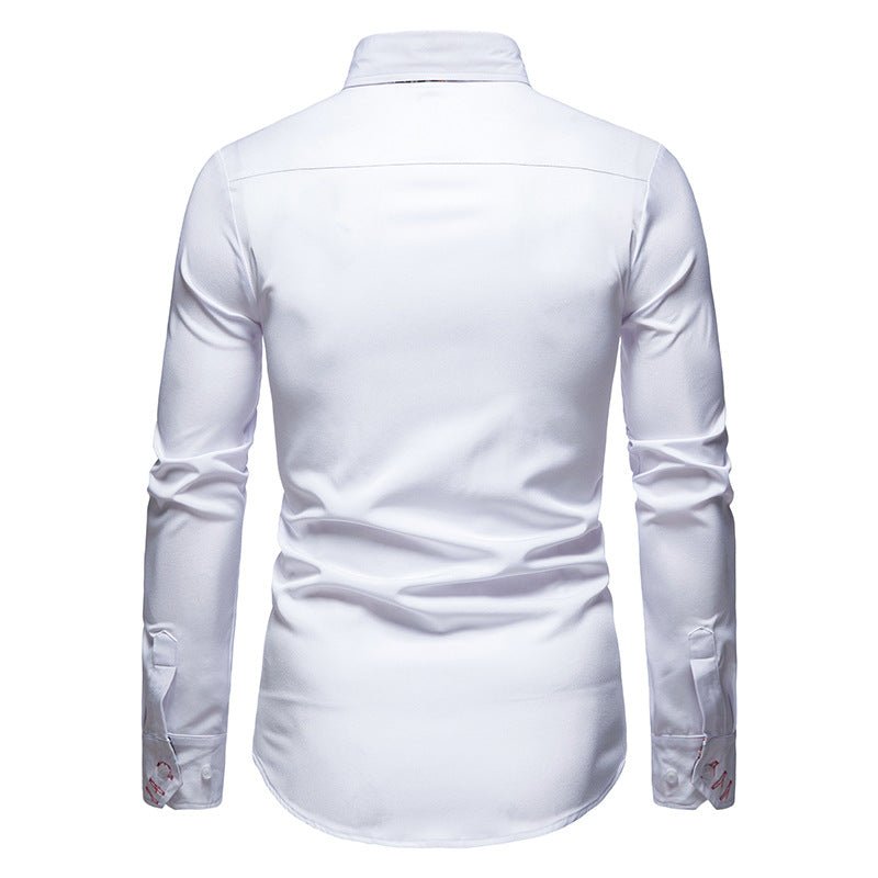 Chemise Col Pointu Manches Longues Empiècement Imprimé pour Homme