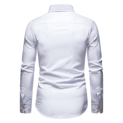Chemise Col Pointu Manches Longues Empiècement Imprimé pour Homme