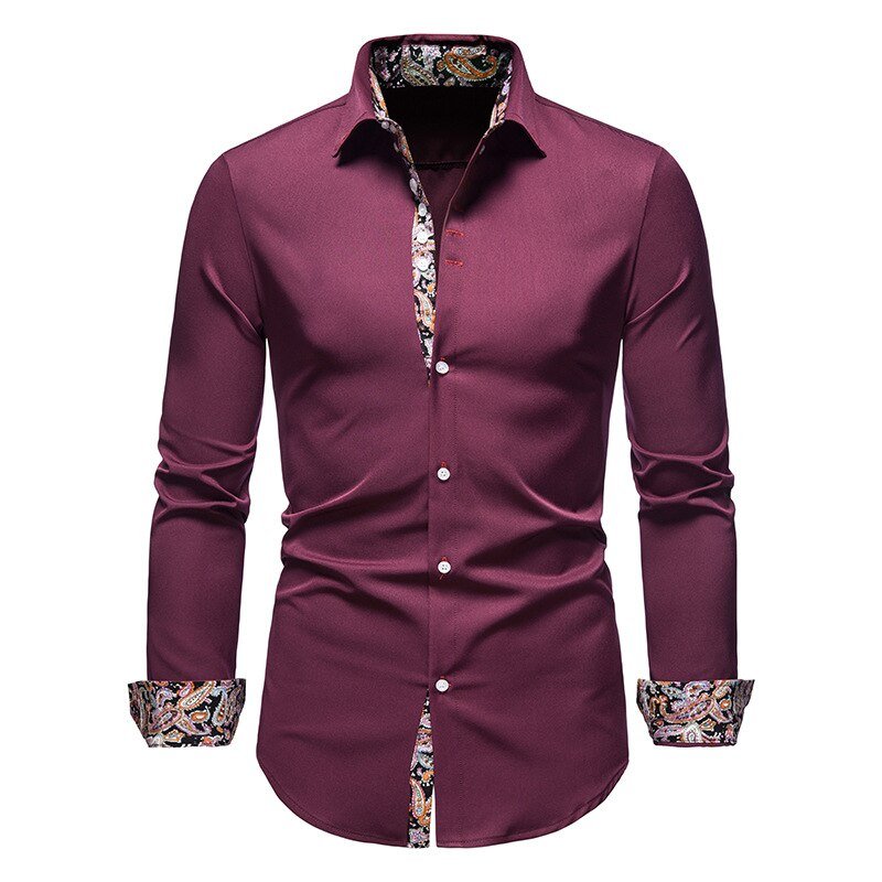 Chemise Col Pointu Manches Longues Empiècement Imprimé pour Homme