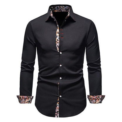 Chemise Col Pointu Manches Longues Empiècement Imprimé pour Homme
