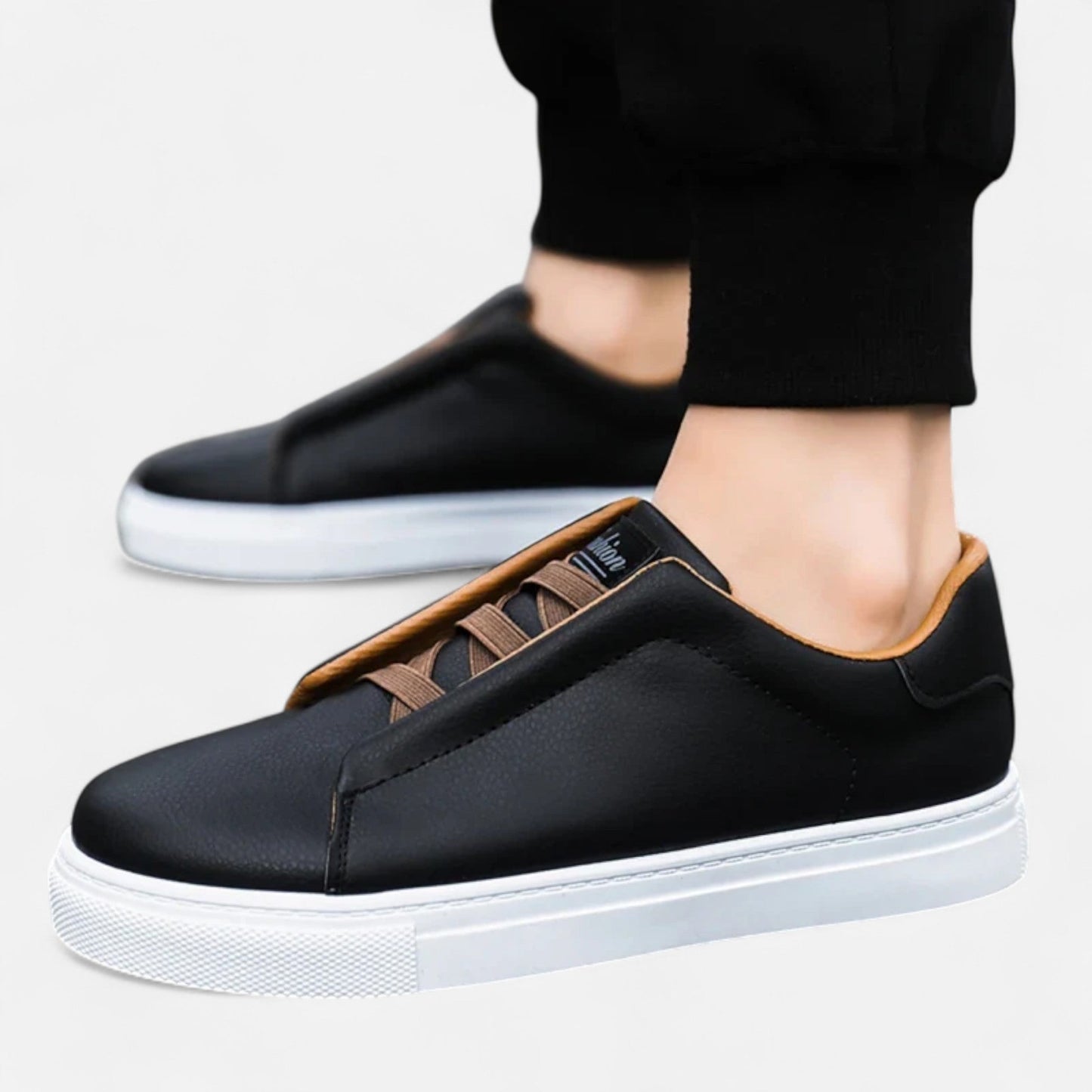 Sneakers en Cuir Sans Lacets Semelle Confort pour Homme