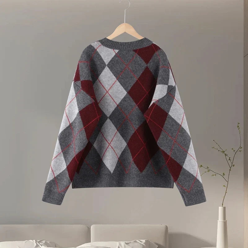 Pull en Coton Motif Losange pour Femme