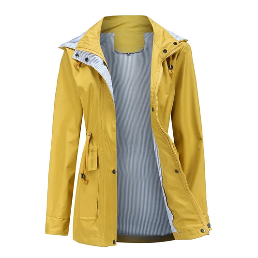 Trench-Coat à Capuche Taille Cordon Doublure Rayée pour Femme