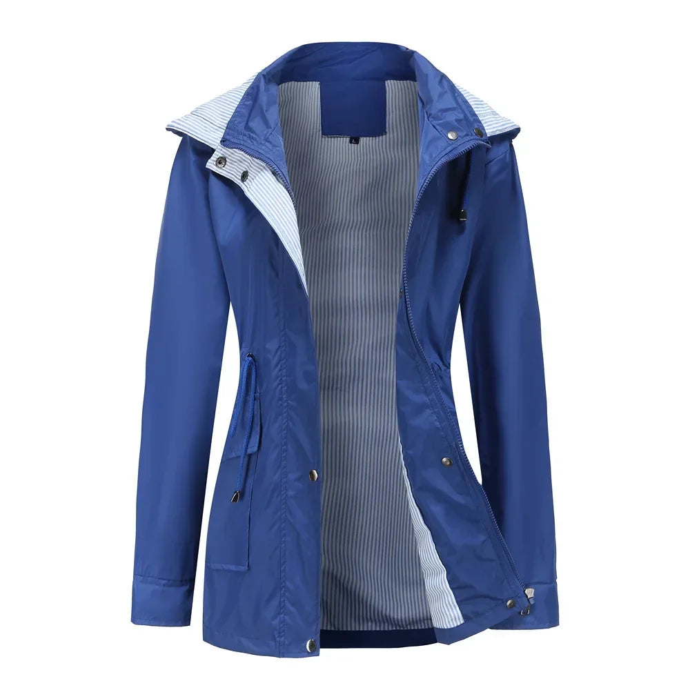 Trench-Coat à Capuche Taille Cordon Doublure Rayée pour Femme