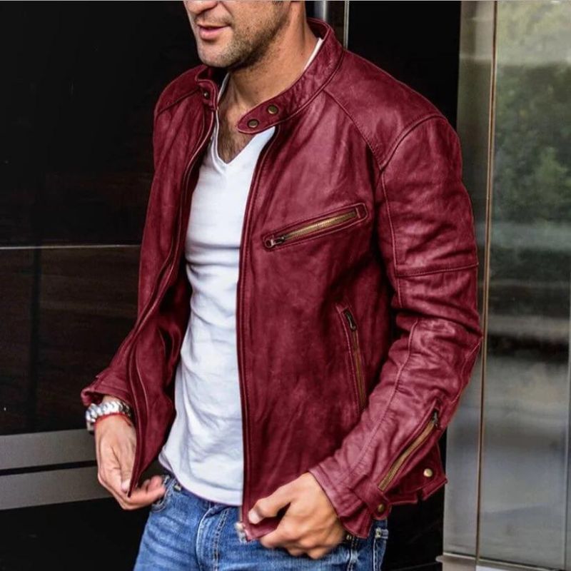 Veste en Cuir Véritable Souple Design Épuré pour Homme