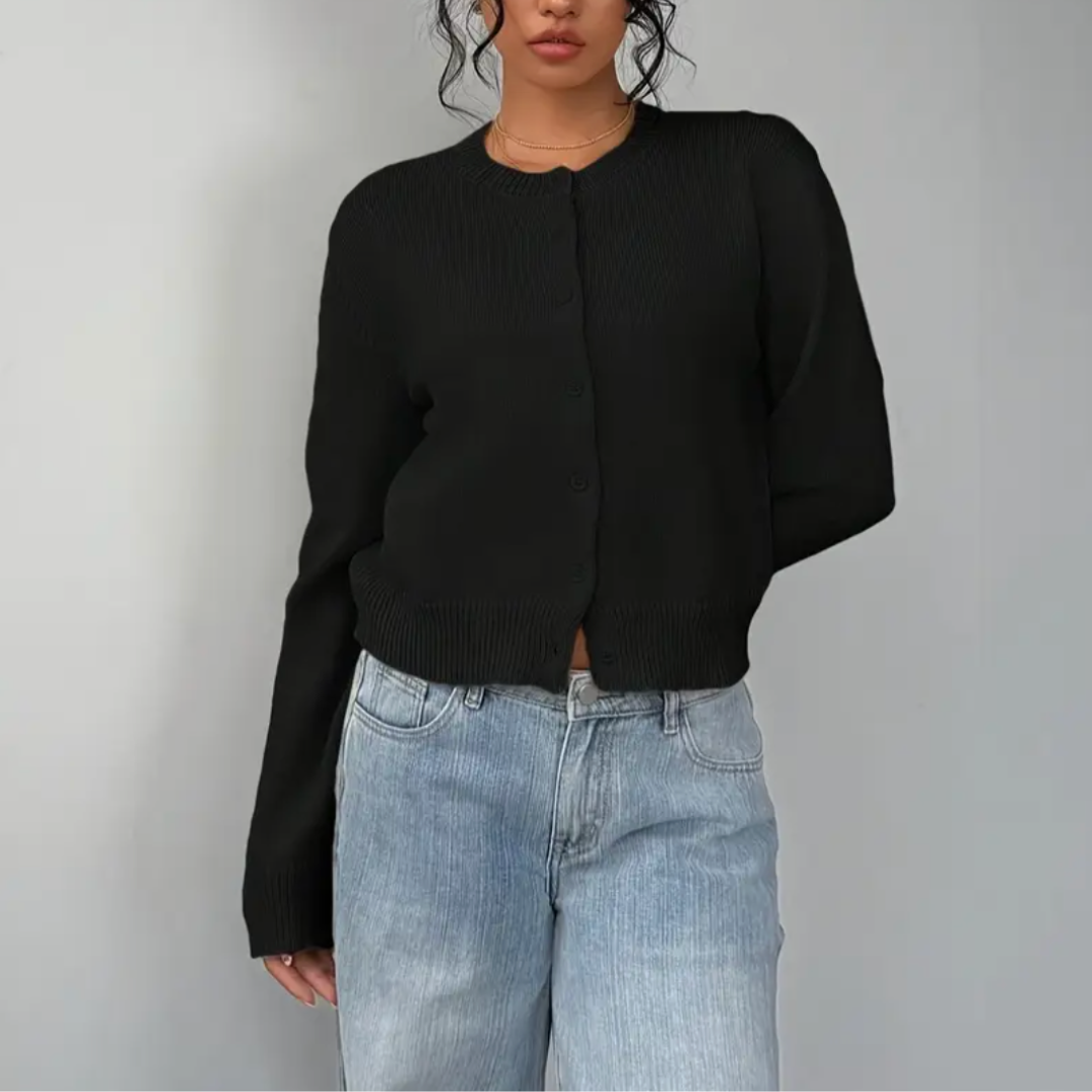 Cardigan Col Rond Coupe Courte Boutonné pour Femme