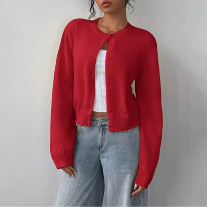 Cardigan Col Rond Coupe Courte Boutonné pour Femme