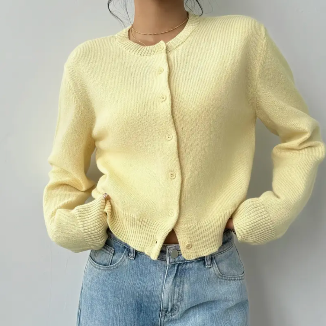 Cardigan Col Rond Coupe Courte Boutonné pour Femme