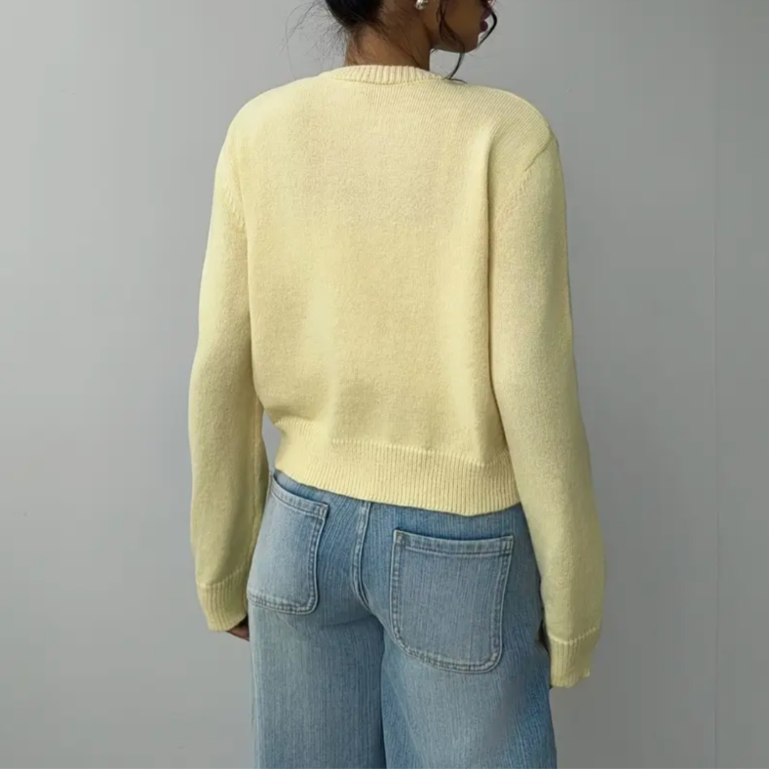 Cardigan Col Rond Coupe Courte Boutonné pour Femme