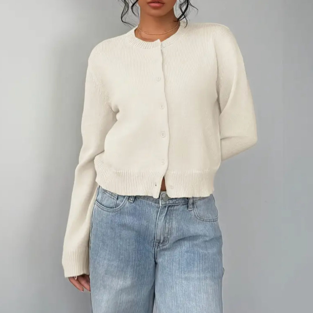 Cardigan Col Rond Coupe Courte Boutonné pour Femme