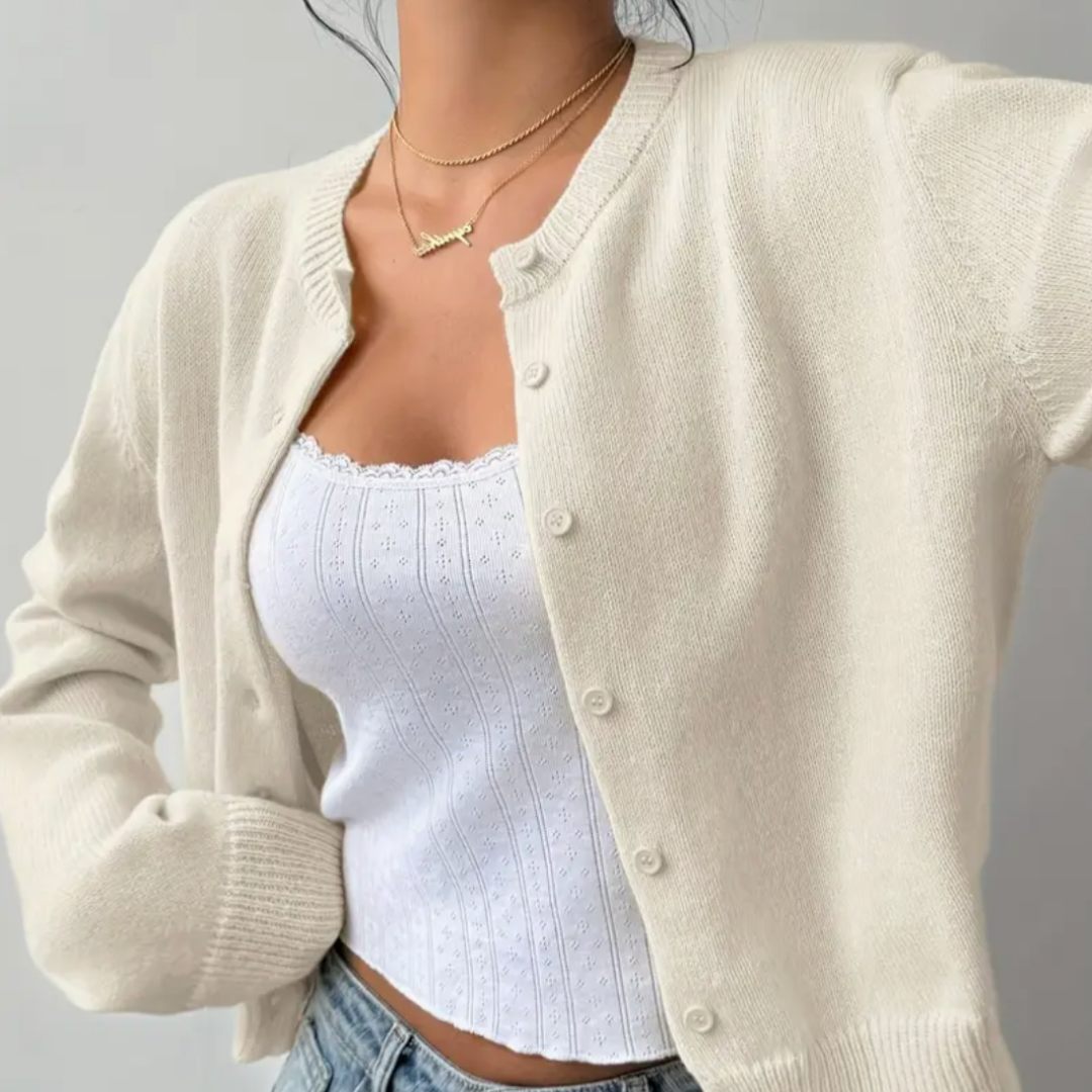 Cardigan Col Rond Coupe Courte Boutonné pour Femme
