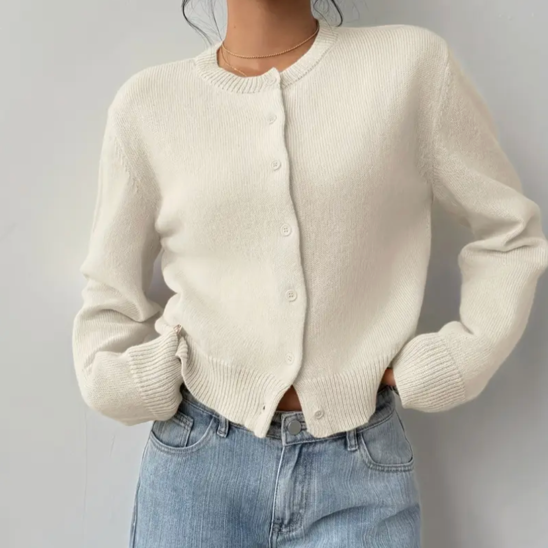Cardigan Col Rond Coupe Courte Boutonné pour Femme