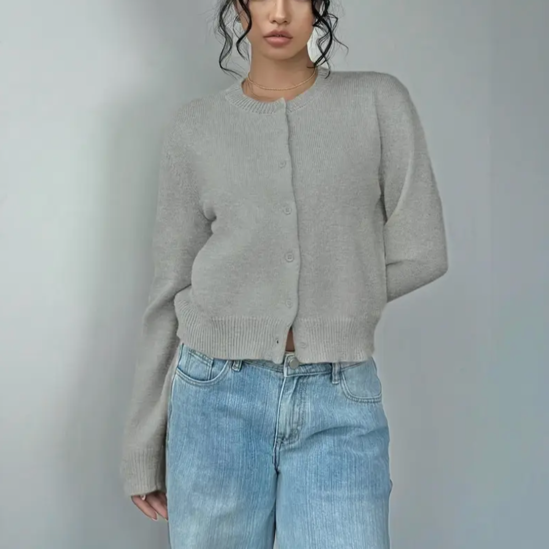 Cardigan Col Rond Coupe Courte Boutonné pour Femme