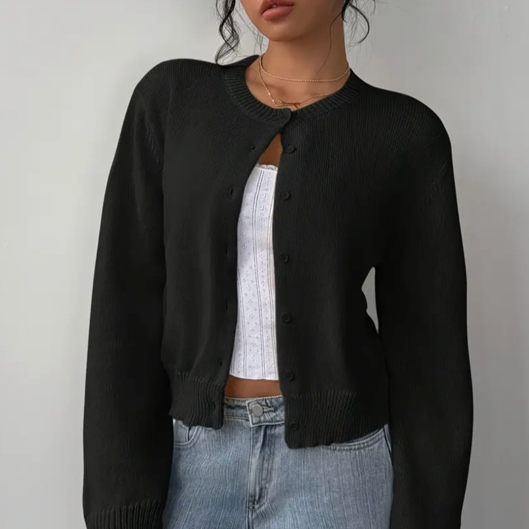 Cardigan Col Rond Coupe Courte Boutonné pour Femme