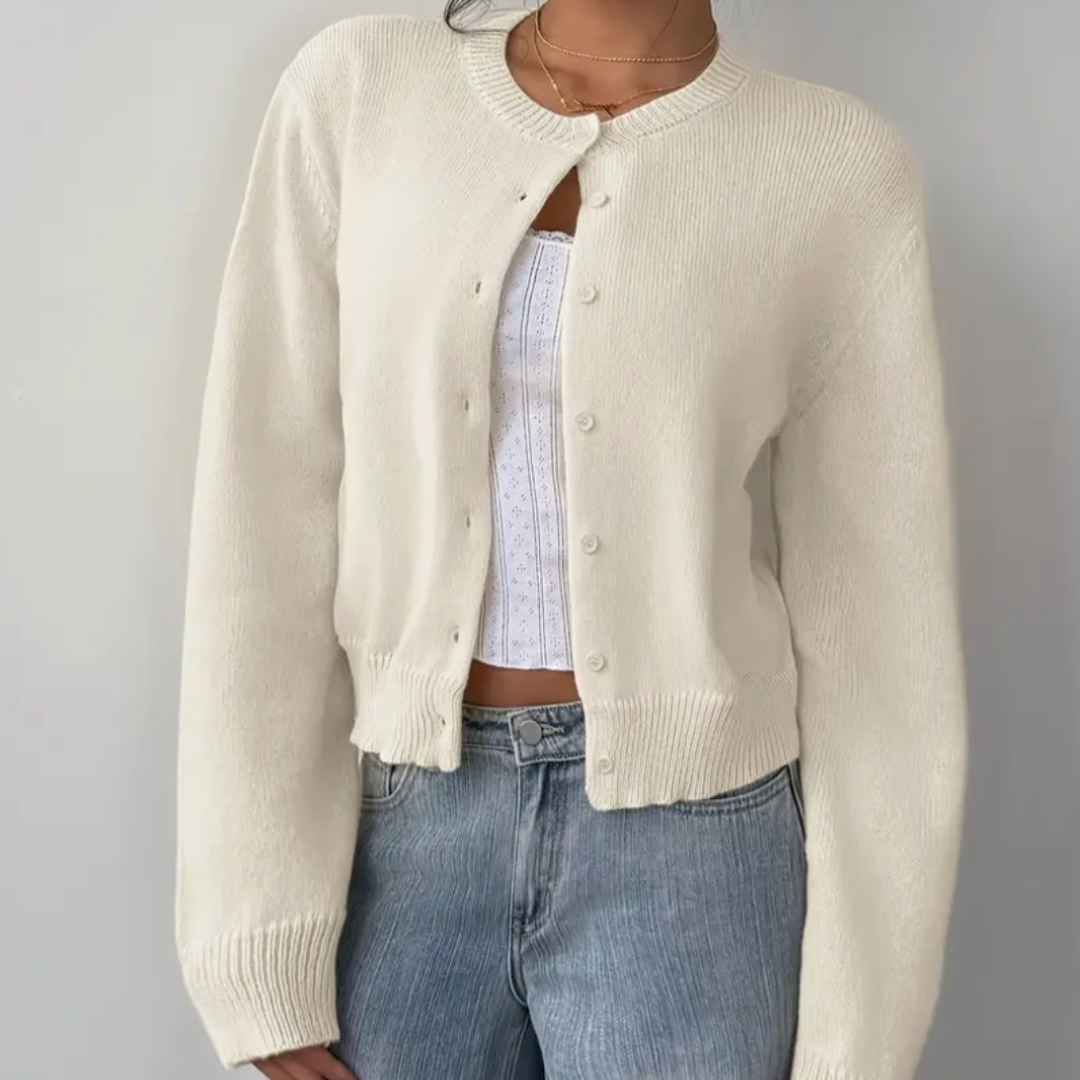 Cardigan Col Rond Coupe Courte Boutonné pour Femme