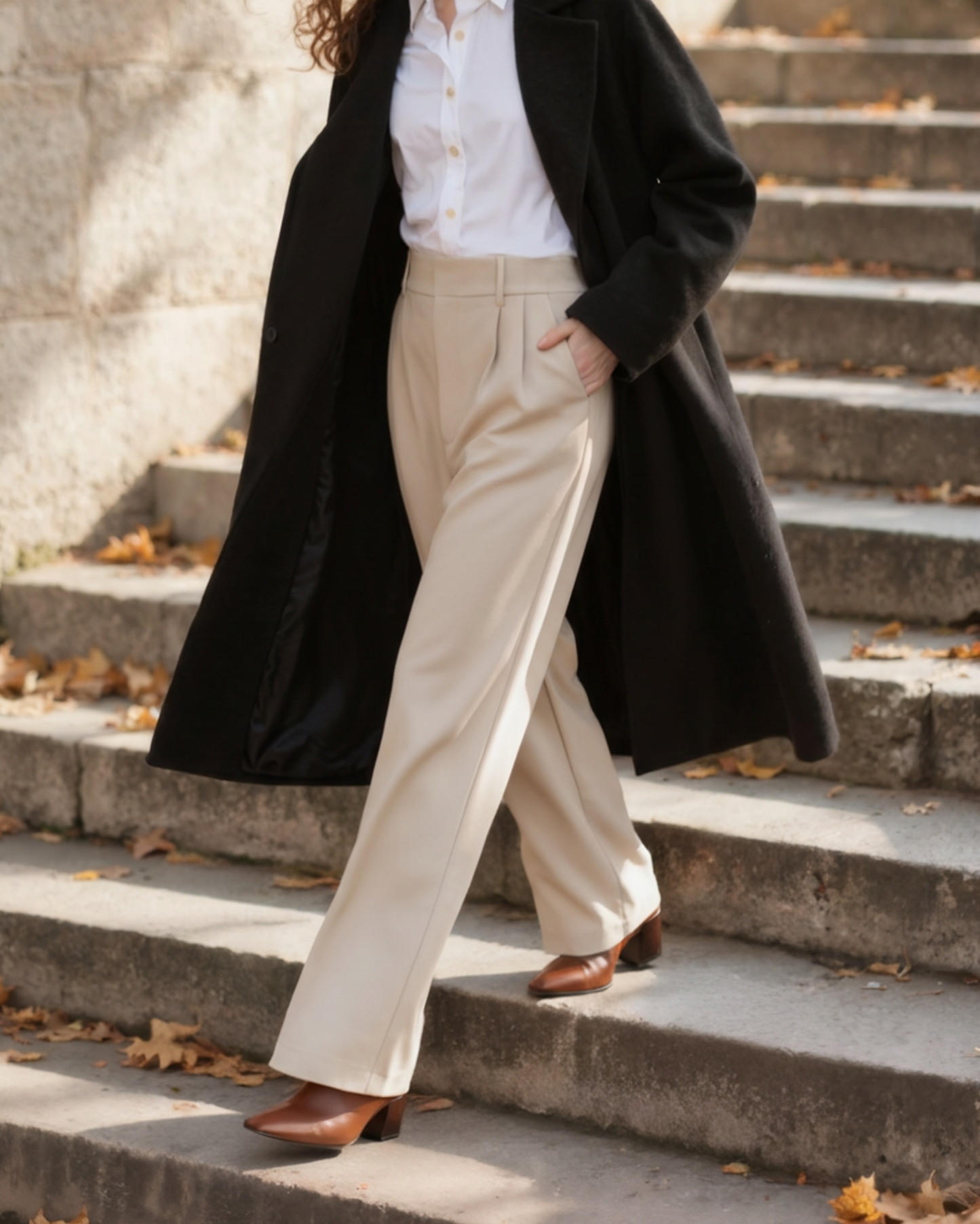 Pantalon Taille Structurée Jambe Large pour Femme