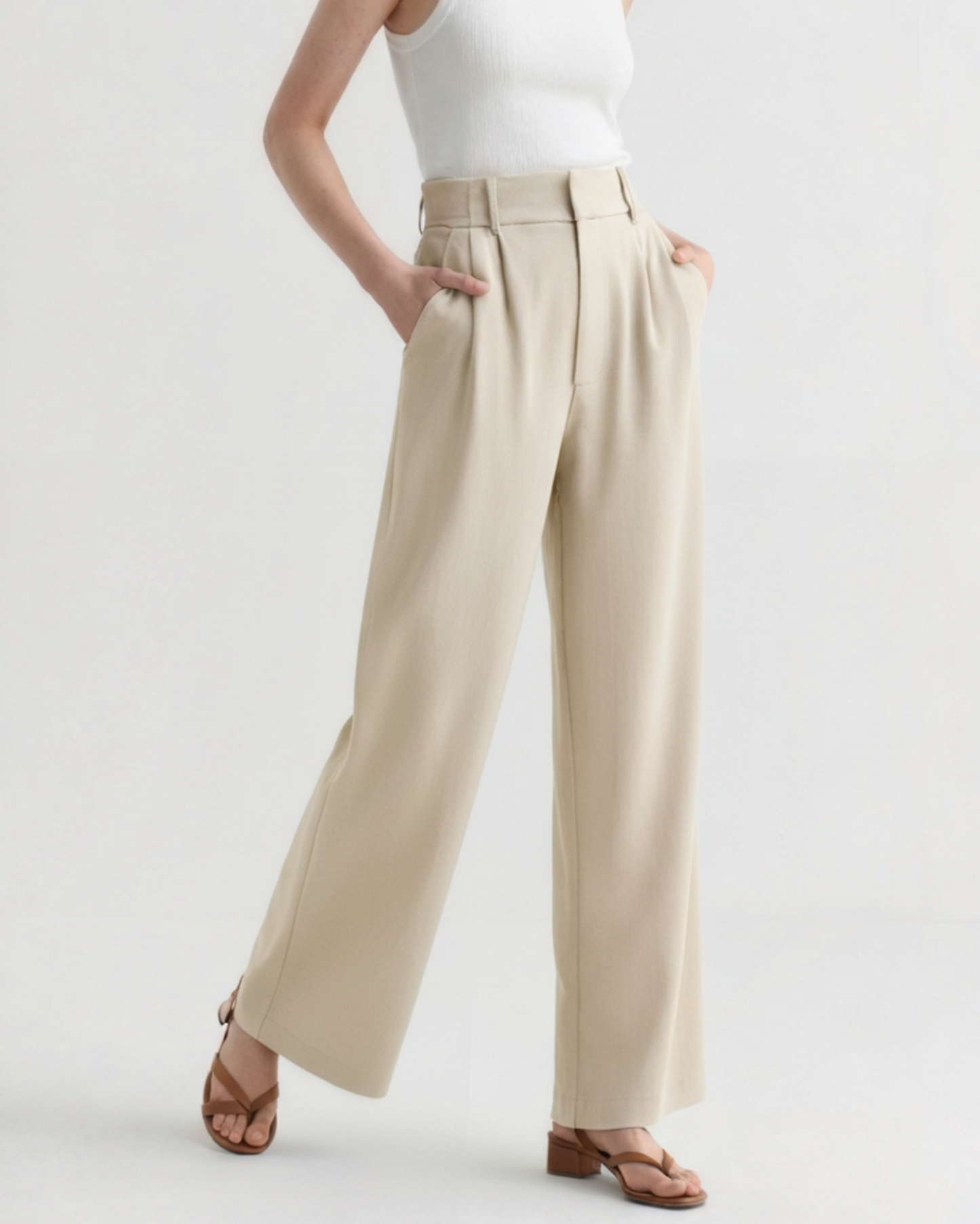 Pantalon Taille Structurée Jambe Large pour Femme