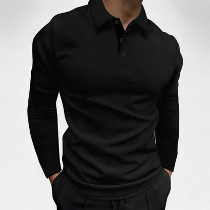 Polo Manches Longues Col Trois Boutons en Coton pour Homme