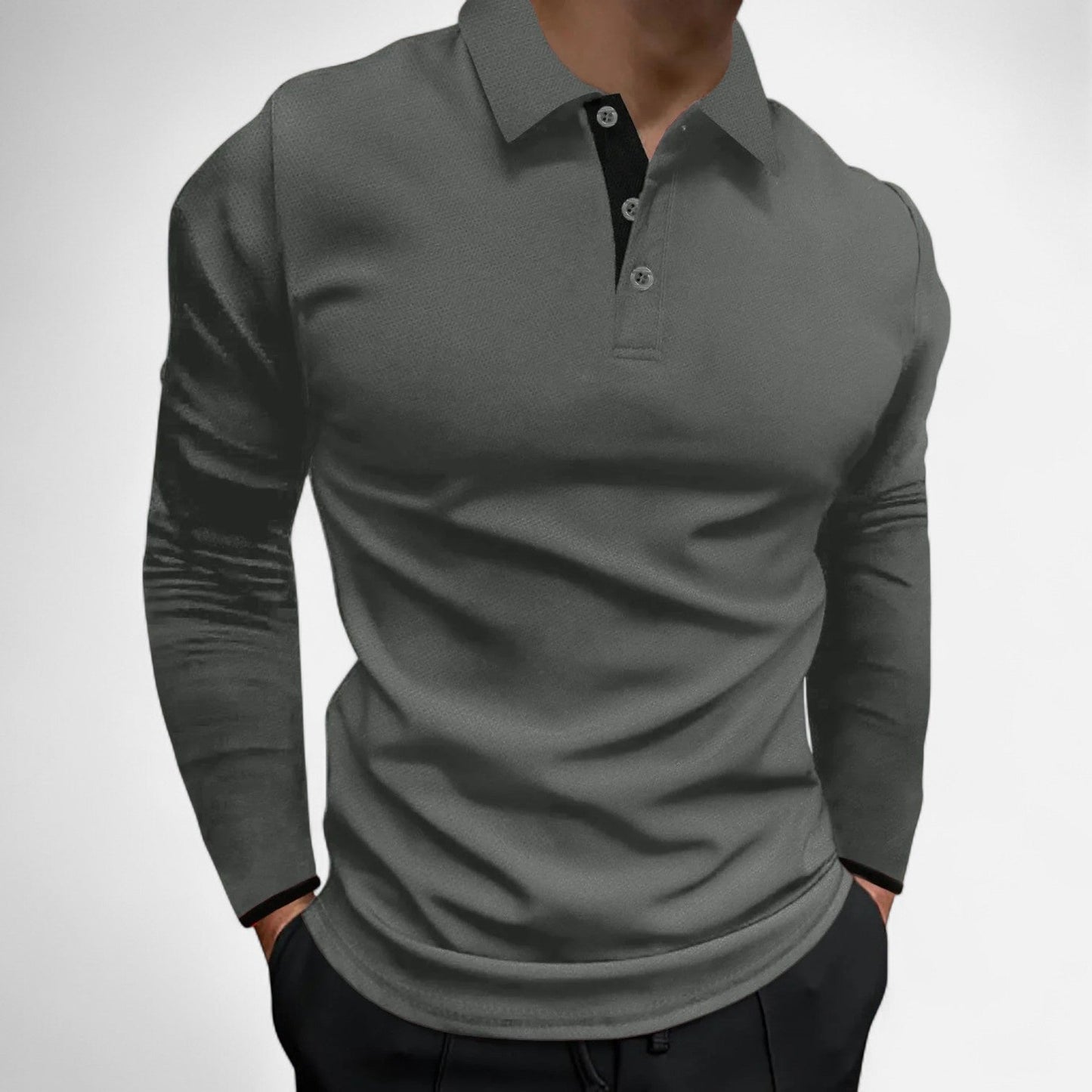 Polo Manches Longues Col Trois Boutons en Coton pour Homme