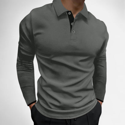 Polo Manches Longues Col Trois Boutons en Coton pour Homme