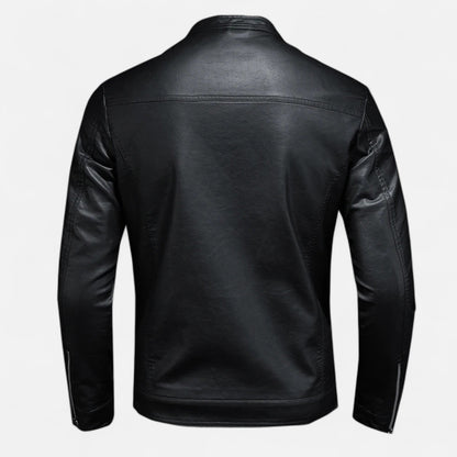 Blouson en Cuir Biker Col Montant Coupe Slim pour Homme