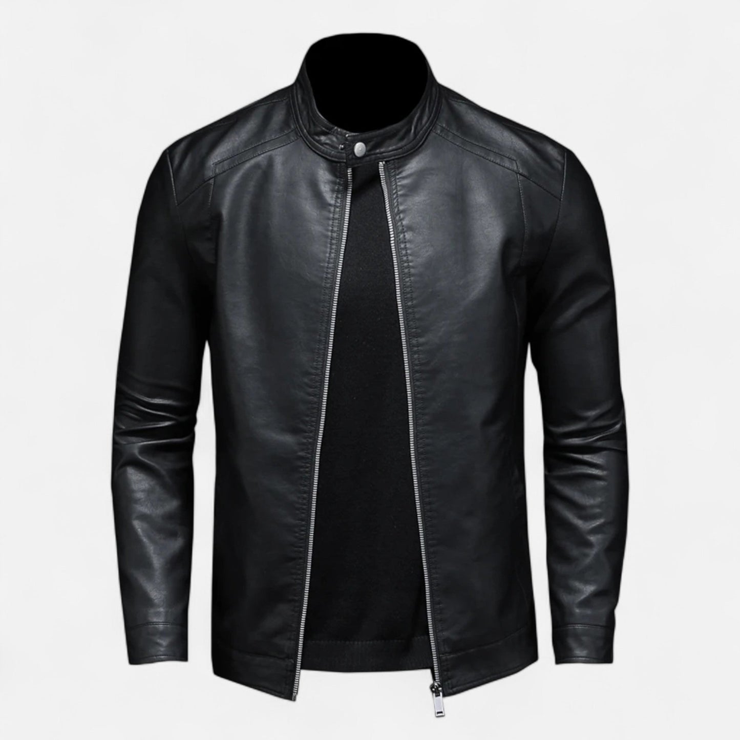 Blouson en Cuir Biker Col Montant Coupe Slim pour Homme