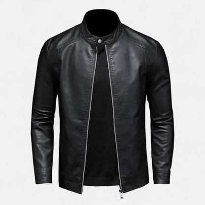 Blouson en Cuir Biker Col Montant Coupe Slim pour Homme