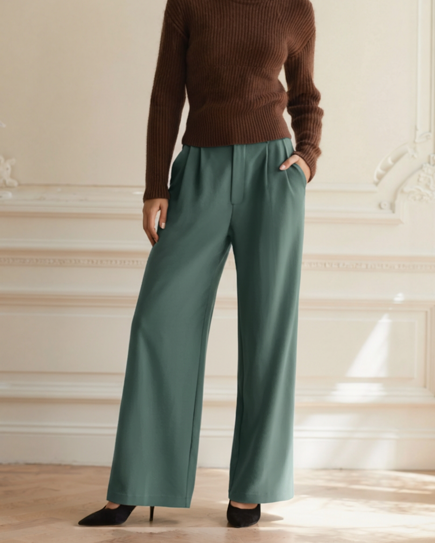 Pantalon Taille Structurée Jambe Large pour Femme