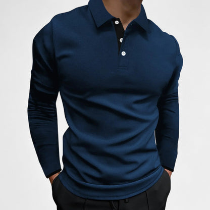 Polo Manches Longues Col Trois Boutons en Coton pour Homme