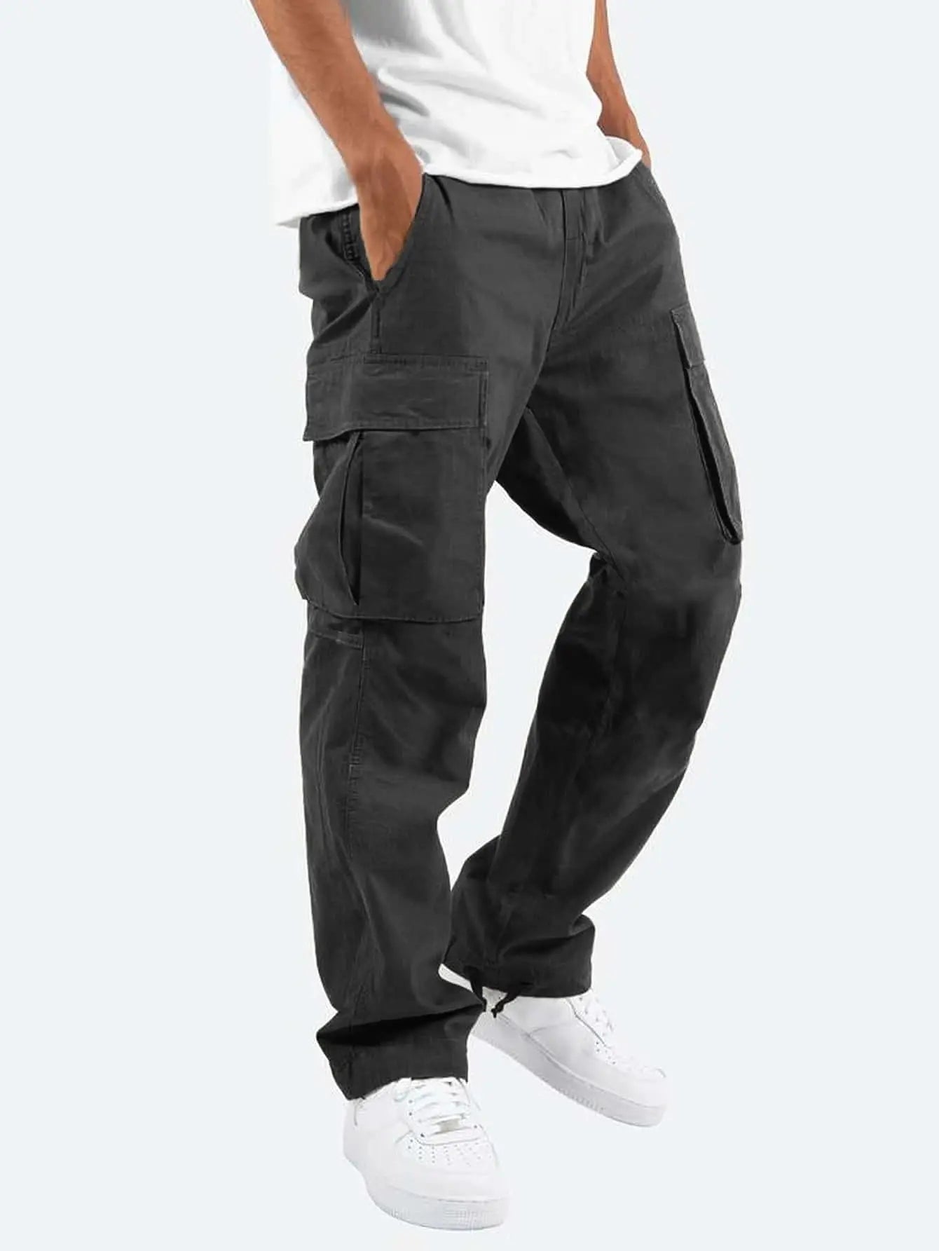 Pantalon Cargo Coupe Décontractée Taille Mi-Haute pour Homme