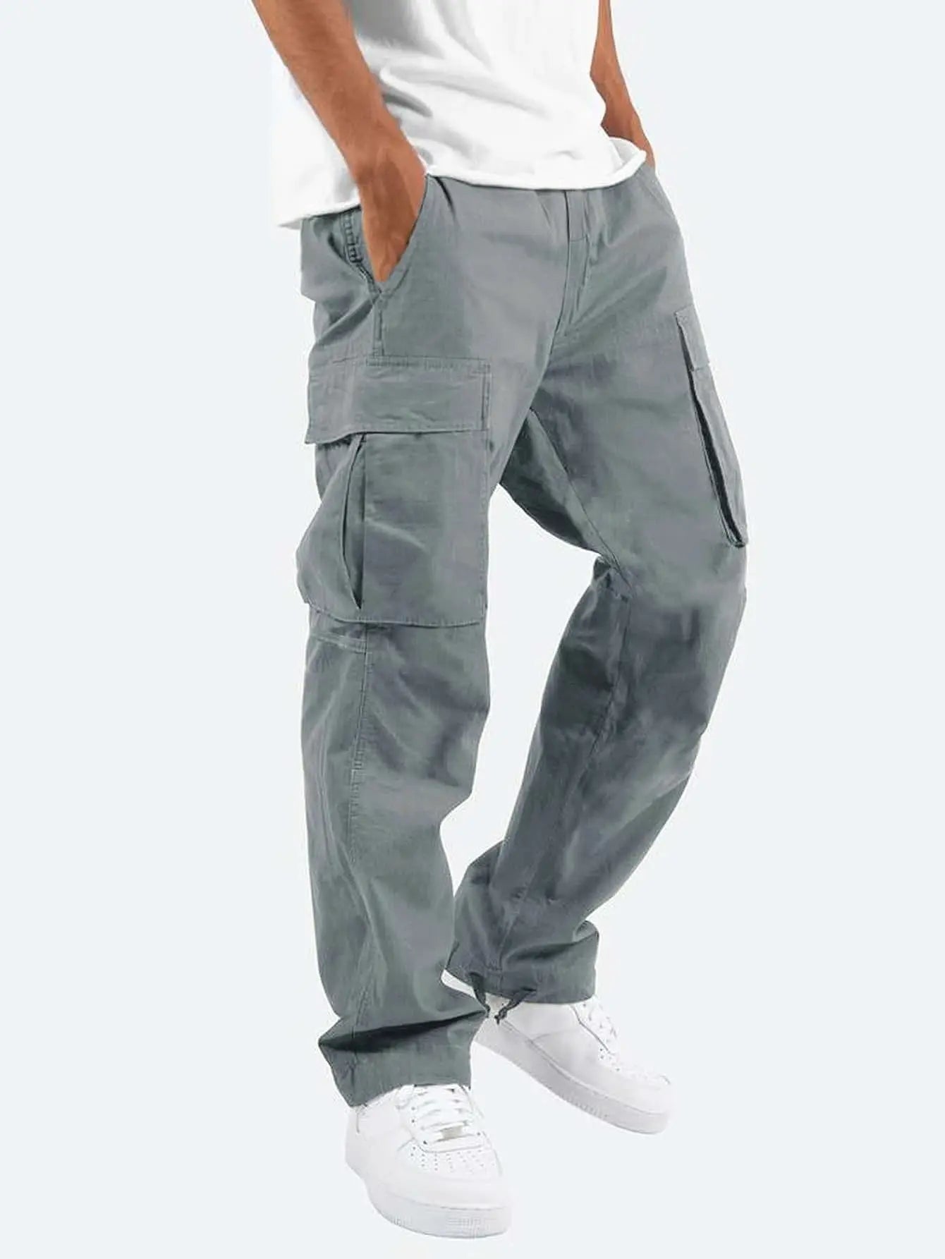 Pantalon Cargo Coupe Décontractée Taille Mi-Haute pour Homme