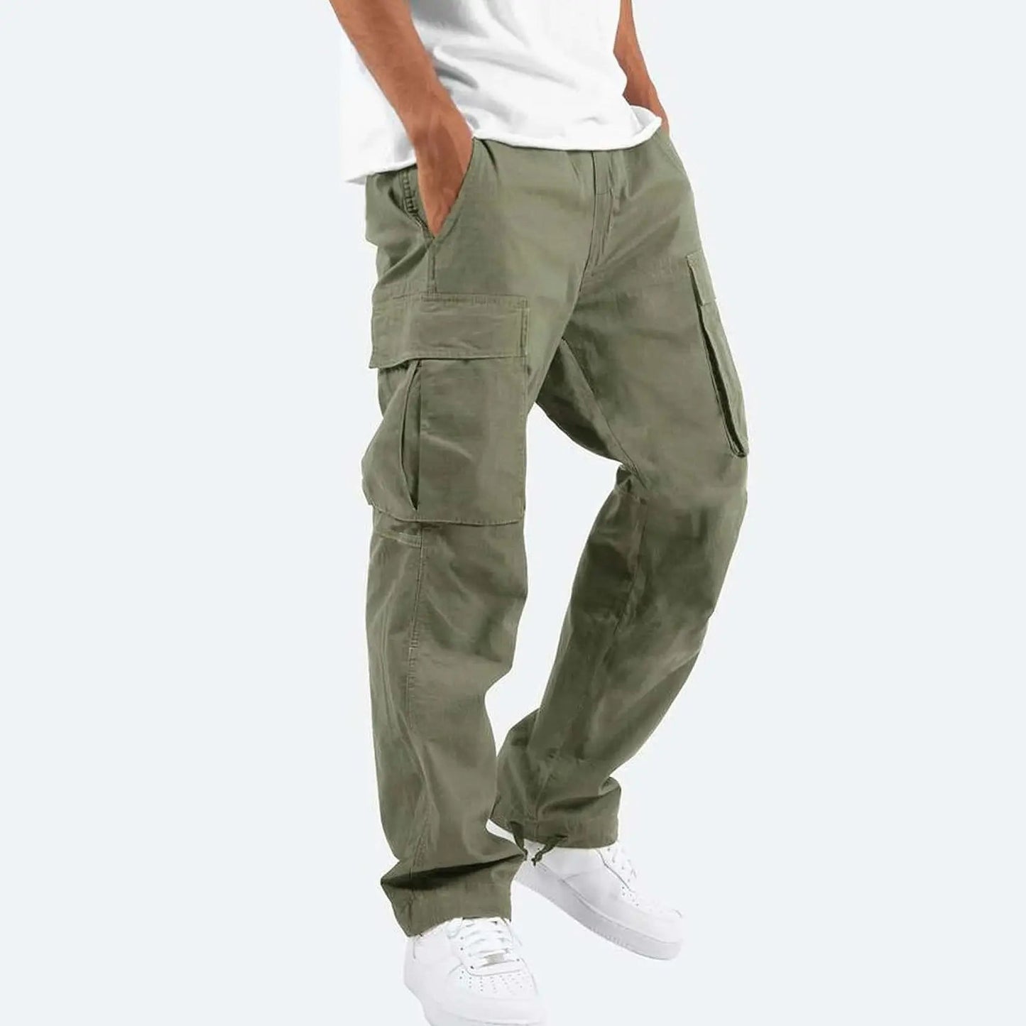 Pantalon Cargo Coupe Décontractée Taille Mi-Haute pour Homme